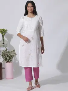 W Women Geometric Embroidered Keyhole Neck Chikankari Kurta
