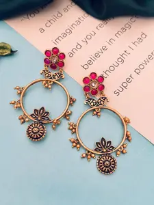 Sangria Gold Plated Stones Studded Drop Earrings
