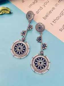 Sangria Silver Plated Stone Studded & Beaded Drop Earrings