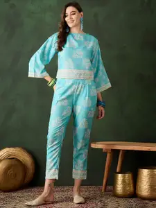 Sangria Printed Top With Trousers Co-Ords