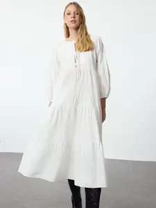 Trendyol Tie-Up Neck Puff Sleeve A-Line Maxi Dress