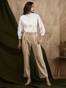 MISH X Women Band Collar Solid Cotton Formal Shirt