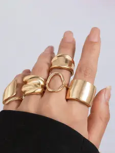 Jewels Galaxy Set Of 5 Gold Plated Midi Adjustable Finger Rings