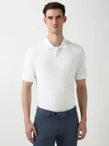 Peter England Men Self Design Polo Collar Cotton T-shirt