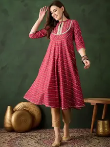 Sangria Gota Yoke Bandhani printed Pure Cotton Anarakali Kurta