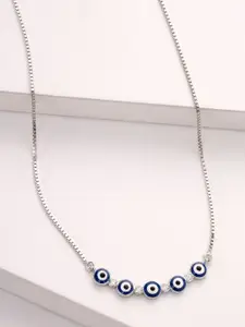 PANASH 925 Sterling Silver Rhodium-Plated CZ-Studded Evil Eyes Necklace
