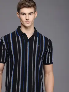 Louis Philippe Sport Striped Polo Collar Pure Cotton Slim Fit T-shirt