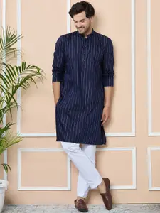 See Designs Men Striped Thread Work Kurta