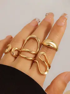Jewels Galaxy Set Of 4 Gold Plated Midi Adjustable Finger Rings