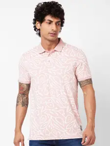 SPYKAR Abstract Printed Polo Collar Slim Fit T-shirt