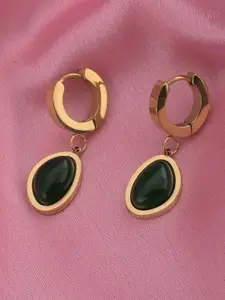 PALMONAS Stainless Steel Gold-Plated Cubic Zirconia Studded Contemporary Drop Earrings