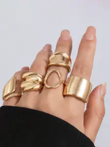 Jewels Galaxy Set Of 5 Gold Plated Midi Adjustable Finger Rings