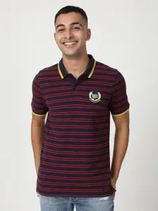 Lee Men Striped Polo Collar Slim Fit Cotton T-shirt