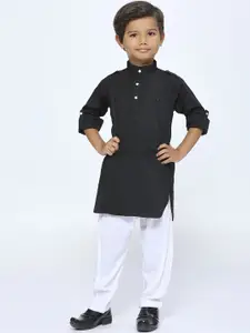Sangria Boys Geometric Embroidered Thread Work Mandarin Collar Pathani Kurta with Pyjamas