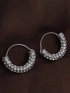 PALMONAS Stainless Steel Silver Plated Cubic Zirconia Circular Hoop Earrings