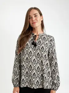 DeFacto Women Ethnic Motifs Printed Tie-Up Neck Top