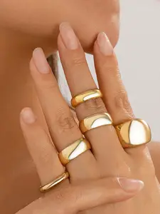 Jewels Galaxy Set Of 5 Gold Plated Midi Adjustable Finger Rings