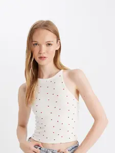 DeFacto Women Conversational Printed Shoulder Straps Cotton Top