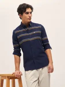 THE BEAR HOUSE Men Button-Down Collar Multi Striped Cotton Slim Fit Casual Shirt