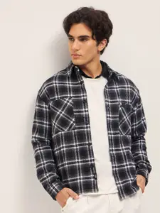 THE BEAR HOUSE Pure Cotton Spread Collar Tartan Checked Relaxed Fit Casual Shirt