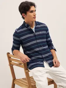 THE BEAR HOUSE Pure Cotton Button-Down Collar Multi Striped Slim Fit Casual Shirt