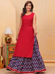 KALINI Round Neck Straight Kurta with Skirt