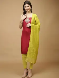 Meena Bazaar Embroidered Art Silk Unstitched Dress Material