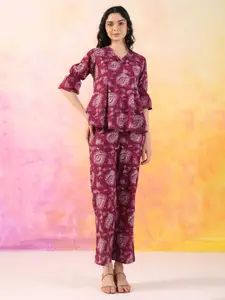 JISORA Paisley Printed Pure Cotton Top With Trousers