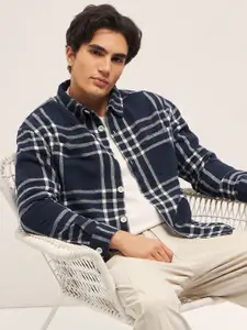 THE BEAR HOUSE Spread Collar Tartan Checked Pure Cotton Relaxed Fit Casual Shirt