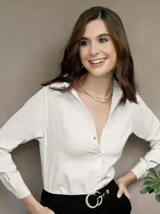 The Roadster Lifestyle Co. Women Spread Collar Textured  Casual Shirt