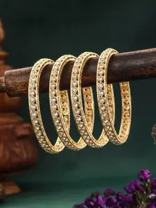 Jazz and Sizzle Set Of 4 Gold Plated Kundan Studded Bangles