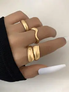 Jewels Galaxy Set Of 3 Gold Plated Midi Adjustable Finger Rings