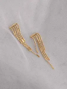 PALMONAS Stainless Steel Gold-Plated Contemporary Drop Earrings