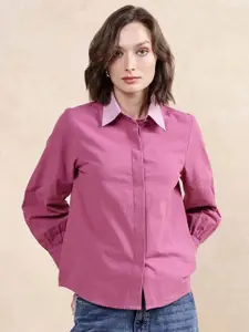 RAREISM Women Comfort Spread Collar Solid Cotton Casual Shirt