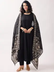 KALINI Floral Printed Fit & Flare Kurti with Pant & Dupatta Kurta Set