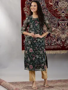 AURELIA Women Floral Printed Sequinned Kurta
