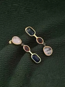 PALMONAS Stainless Steel Gold-Plated Gemstone Studded Drop Earrings