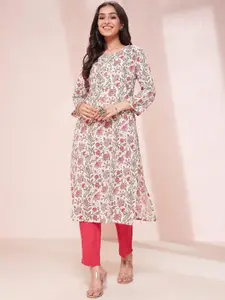Fabindia Floral Printed Round Neck Cotton Straight Kurta