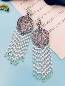 Sangria Silver Plated Stones Studded & Beaded Earrings