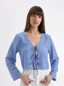 DeFacto Women Checked Printed V-Neck Top