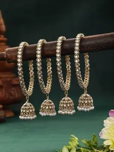 Jazz and Sizzle Set Of 4 Gold Plated Kundan Studded & Beaded Bangles