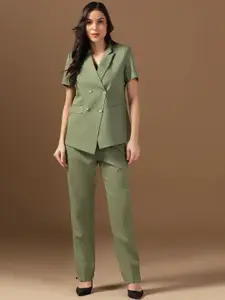 TAHVO Women Double-Breasted Short Sleeves Two-Piece Suit