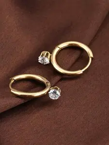 PALMONAS Stainless Steel Gold Plated Stone Studded Circular Hoop Earrings