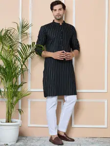 See Designs Men Striped Thread Work Kurta