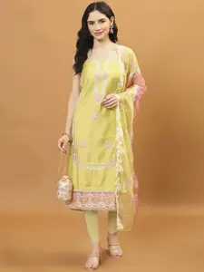 Meena Bazaar Embroidered Art Silk Unstitched Dress Material