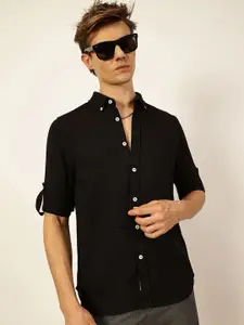 Thomas Scott Men Premium Button-Down Collar Solid Linen Casual Shirt