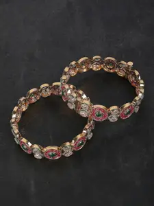 AURAA TRENDS Set Of 2 Gold Plated Kundan Stone Studded Bangles