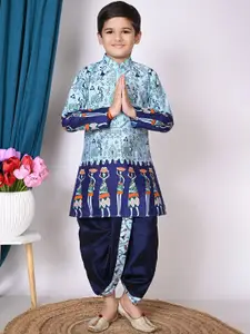 BAESD Boys Printed Regular Dupion Silk Kurta with Dhoti Pants