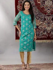 AURELIA Women Printed Keyhole Neck Kurta