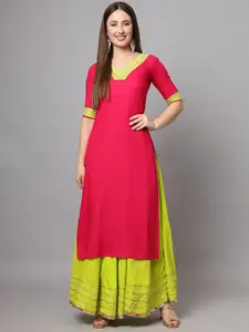 KALINI V-Neck Straight Kurta With Skirt